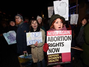Pro Choice activists rally outside City Hall in Belfast, Northern Ireland, in January Getty